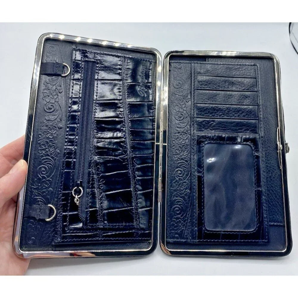 Brighton Black Leather Small Organizer Checkbook Bag Wallet Clutch 7.5 x 4.5”